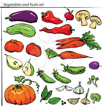 Set of delicious vegetables and fruits.