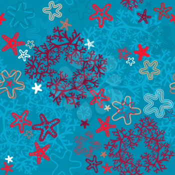 Seamless background with Coral Reef and Sea stars