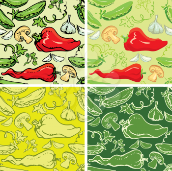 Set of seamless patterns with delicious vegetables. Ready to use as swatch.