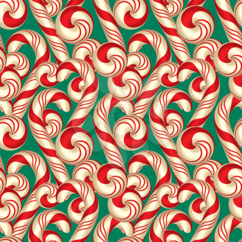 Seamless Pattern with Candy Canes,  Christmas and New Year holiday background.