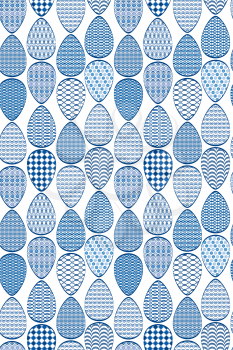 Seamless pattern. Easter eggs with blue patterns, isolated on white background.