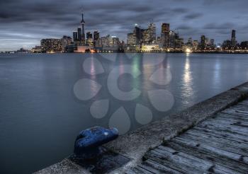 Night Shot Toronto City in Ontario Canada Lake reflection