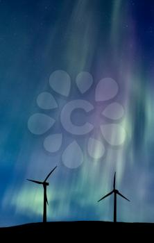 Wind Farm And Northern Lights Aurora Borealis Canada