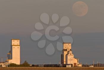 Grain Elevator and Full moon Saskatchewan Canada