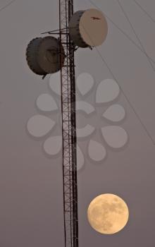 Satellite Tower and Full Moon Saskatchewan Canada