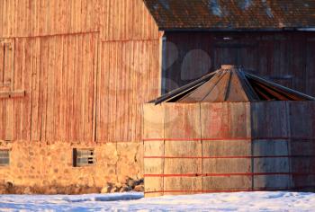 Old Barn and Wooden Granary Saskatchewan