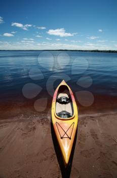 Kayak at waters edge on Lake Winnipeg