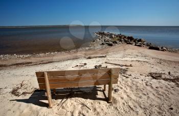 Bench and driftwood along Lake Winnipeg
