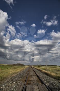 Storm Clouds Saskatchewan Prairie scene Train Tracks