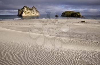 Farewell Spit New Zealand beach Rock haystacks