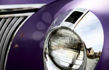 Antique Car Headlight with Purple Paint and Chrome
