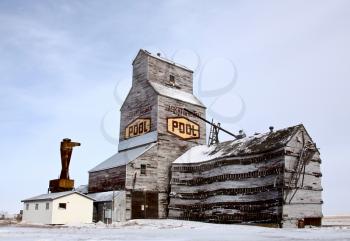 Delapitated Grain Elevator weathered in Saskatchewan Prairie