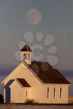 Full Super Moon over Country Church Canada