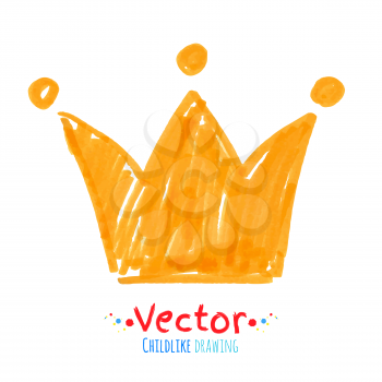 Felt pen childlike drawing of crown. Vector illustration. isolated.
