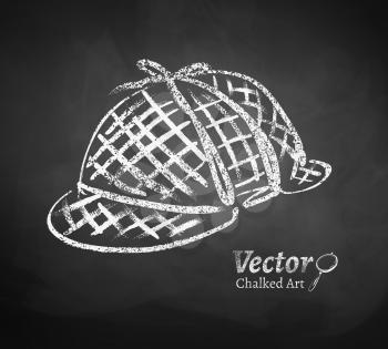 Chalkboard drawing of detective hat. Vector illustration. Isolated.