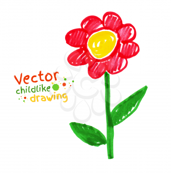 Childlike drawing of flower. Vector illustration. Isolated.