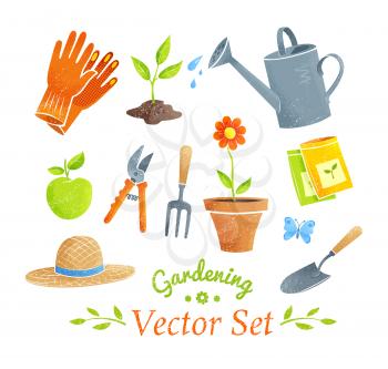 Gardening equipment vector set. Isolated.