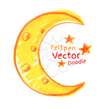 Felt pen drawing of crescent. Vector illustration. isolated.