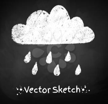 Chalked childlike drawing of rainy cloud. Vector illustration. Isolated.