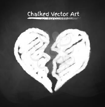 Chalked broken heart. Vector sketch.