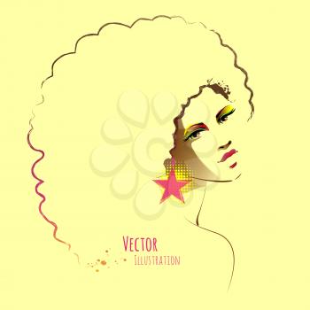 Disco girl with afro hairstyle. Vector illustration.