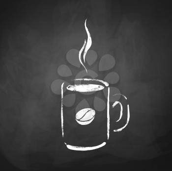 A cup of coffee. Hand drawn sketch on chalkboard background. Vector illustration. isolated.