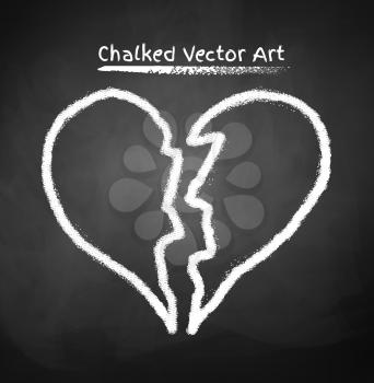 Chalked broken heart. Vector sketch.
