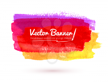 Multicolored watercolor banner. Red, yellow, magenta. Vector illustration.