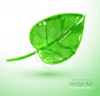 Felt pen vector illustration of green leaf.