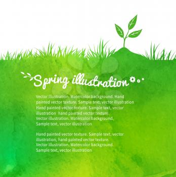 Watercolor vector background with growing sprout.