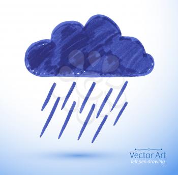 Felt pen drawing of rainy cloud. Vector illustration. isolated.