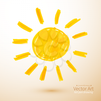 Sun. Felt pen drawing, Vector illustration. Isolated.
