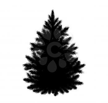 Vector illustration of fir tree silhouette isolated on white background