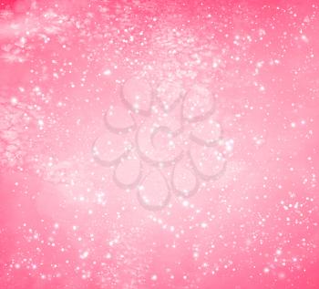 Pink watercolor grunge background with white glitter and light sparkles.