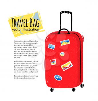 Vector illustration of red travel bag isolated on white background.