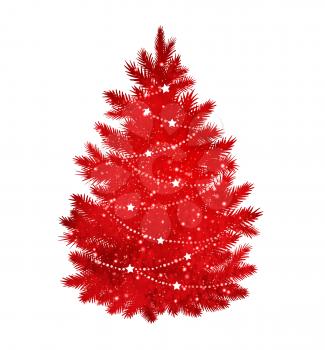 Red silhouette of Christmas tree on white background.