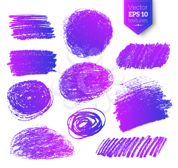 Vector collection of ultraviolet pencil hatching grunge textures.