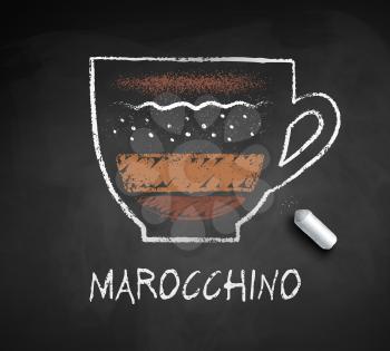 Vector chalked sketch of Marocchino coffee with piece of chalk on chalkboard background.