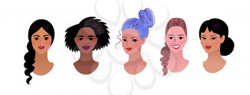 Female profile pictures avatars vector illustration set isolated on white background.