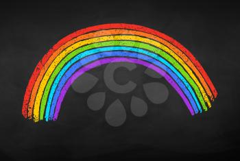 Vector illustration of rainbow arc isolated on blackboard background.