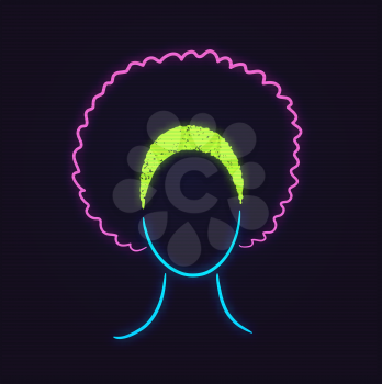Vector illustration of neon profile picture faceless  avatar in pink and green colors on dark background.