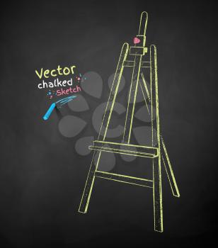 Vector color chalk drawn illustration of easel on black chalkboard background.