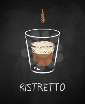 Ristretto coffee shot isolated on black chalkboard background. Vector chalk drawn sideview grunge illustration.