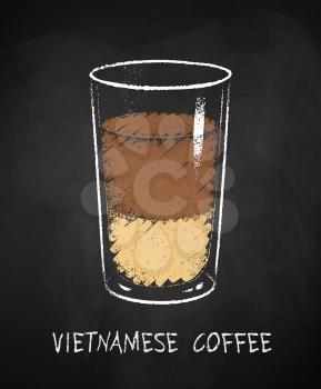 Vietnamese coffee glass isolated on black chalkboard background. Vector chalk drawn sideview grunge illustration.