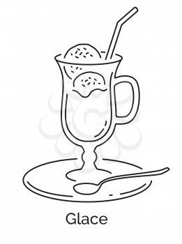 Vector minimalistic line art illustration of Glace coffee glass isolated on white background.