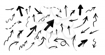 Vector set of hand drawn grunge arrows and cursors isolated on white background.
