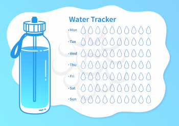 Vector template of water tracker with illustration of sport bottle