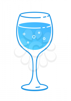Vector illustration of wine glass with carbonated water. Minimalistic icon isolated on white background.