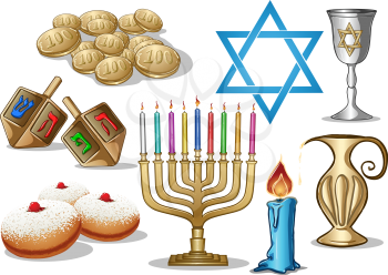 Royalty Free Clipart Image of Famous Symbols for the Jewish Holiday Hanukkah