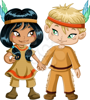 Royalty Free Clipart Image of Two Children Dressed as Natives